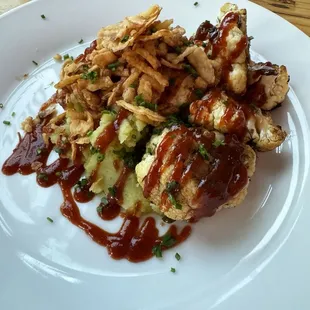 Cauliflower Steak with homemade harissa and mashed potatoes