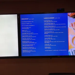 a menu on a large screen