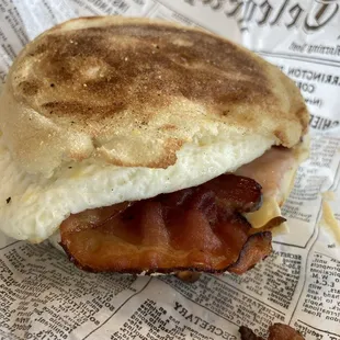 Bacon turkey cheese breakfast sandwich