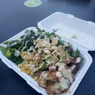 Salad bowl with tocino and panko chicken
