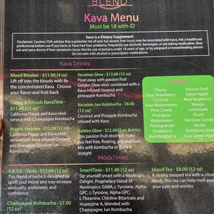 Kava Menu