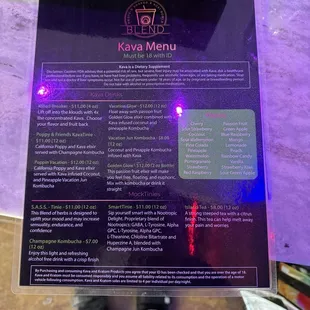 Kava Menu