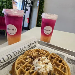 Protein Waffle and Dragon Fruit collagen Refreshers