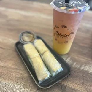 Tofu summer roll ($4.50) and tropical sunset ($6)