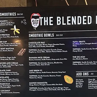 Smoothie menu as of 6-1-23