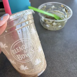powermint mocha seasonal smoothie and nutty by nature bowl