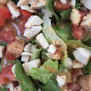 Chicken Salad w/ grilled chicken. Only complaint is that the lettuce pieces were quite large, but it was still GREAT!