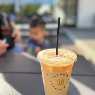 Decaf iced latte with oat milk - seriously the best in Houston