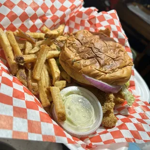 a burger and french fries