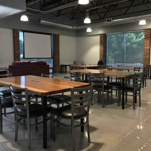 tables and chairs in a large room