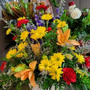 a basket of flowers on a table