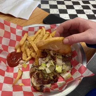 Grilled Bacon Chicken Sandwich with fries