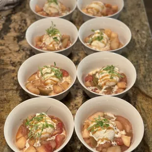 Summer fruit flambé with sea salted caramel gelato and micro cilantro