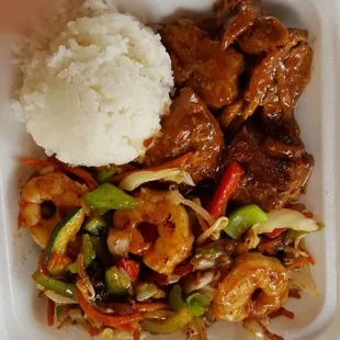 SHRIMPS MONGOLIAN BBQ with HONEY BAKED RIBS