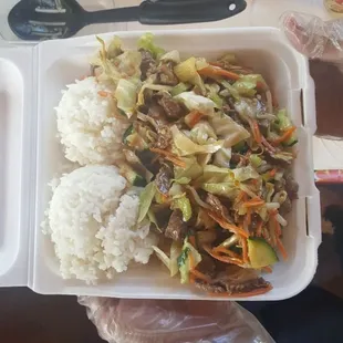MONGOLIAN BBQ beef double.