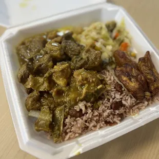 Curry goat dinner