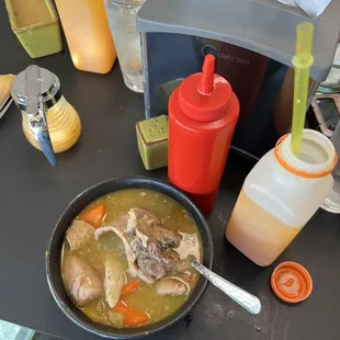 a bowl of soup on a table