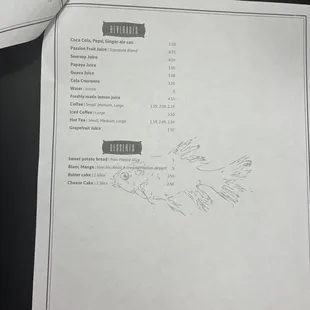 the menu and prices