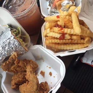 Cheese steak, fries, wings and half and half