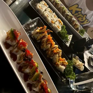 Dragon roll, spider roll, salmon maki and the perfect fire ocean roll