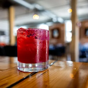 a drink on a wooden table