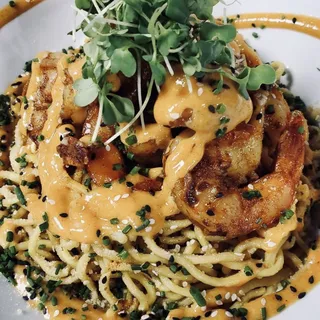 Crab Stuffed Shrimp Garlic Noodles