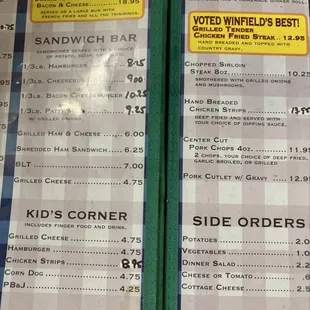 menu, sandwiches
