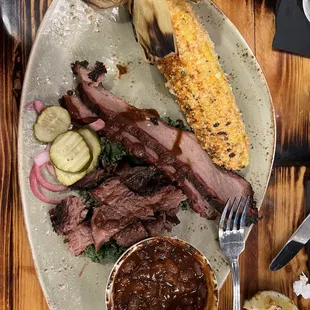 The Podium Platter, Burbon Baked Beans, BBQ Street Corn!So so good!!