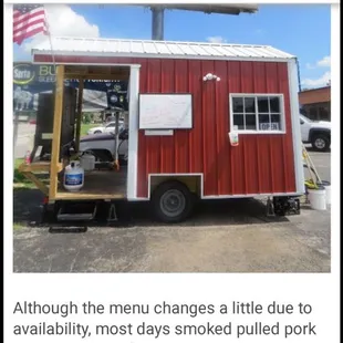 BBQ trailer in front of old 2 Wise Guys liquor store