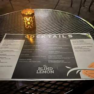 Cocktail menu