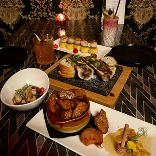 Bone Marrow, King Crab Tempura, 24 K Gold Popcorn Chicken, U-10 Scallops, Tokyo Nights &amp; custom mock tail (virgin Lava Flow w/raspberries)