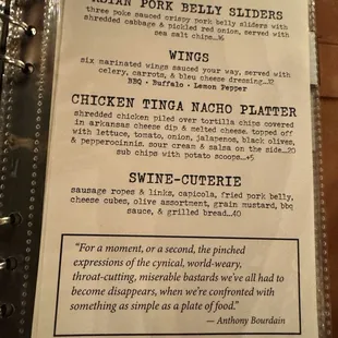 Blind Swine Menu