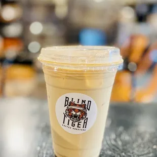Med ice coffee with almond milk &amp; topped with a little half &amp; half :)...