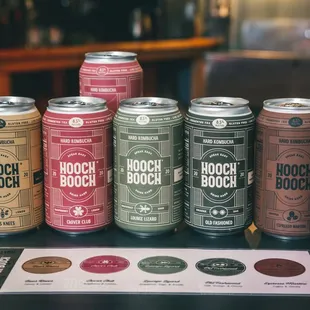 a variety of cans of beer on a table