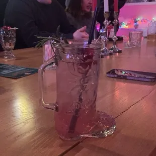 Cute boot mug and cranberry cocktail!