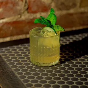 a close up of a drink in a glass