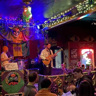 a band performing in a restaurant