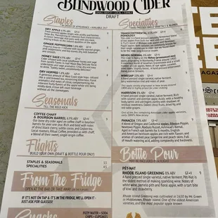 Cider menu