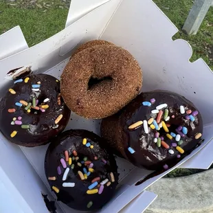 Chocolate sprinkle + churro donuts