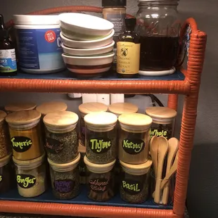 A rack I up cycled into a spice rack