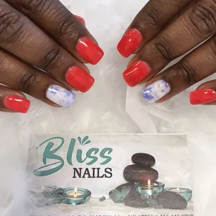 Red, White &amp; Blue dipping powder with marbling.