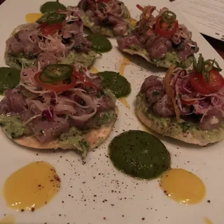 Japanese Hamachi sashimi tostadas