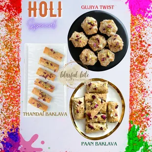 Elevate your Holi celebrations with Blissful Bite's unique Holi special flavors like Gujiya Twist, Thandai  or Paan Baklava!