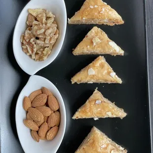 almonds, almond slices, and a bowl of nuts
