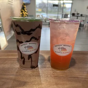 two beverages on a table