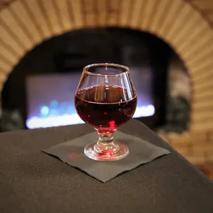 A glass of Raspberry Mead.