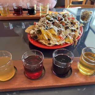 Mead flight and loaded nachos