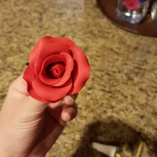 Red rose from the cake, can&apos;t get over how real it looks