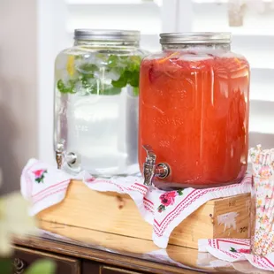 Various drink dispensers for every occasion.  Photo courtesy of Bella Jeanne Photography