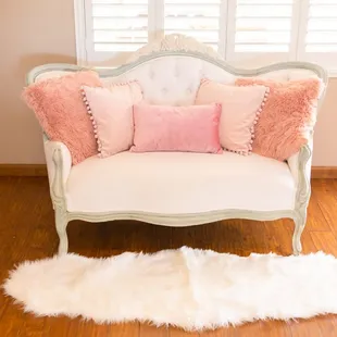 Our sweet Sophia settee.  What a comfy way for mom-to-be to open gifts!  Photo courtesy of Bella Jeanne Photography